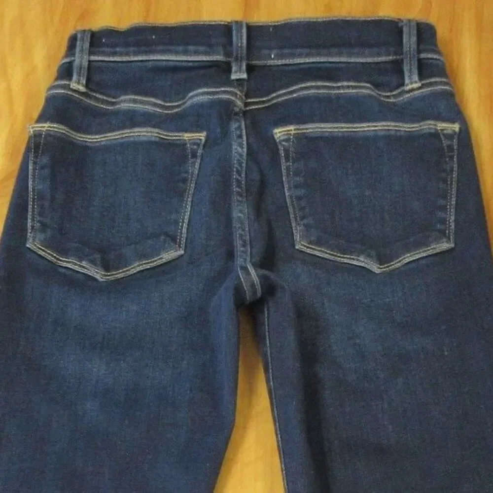 FRAME Le High Rise‎ Straight Leg Jeans Size 25 Sanctuary Dark Blue Denim Raw Hem
